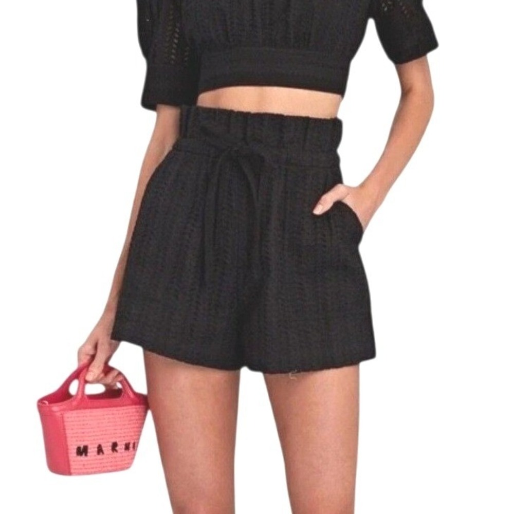 NWT A.L.C. Black Eyelet Paperbag Waist Shorts High Rise Drawstring Size 2 Chic